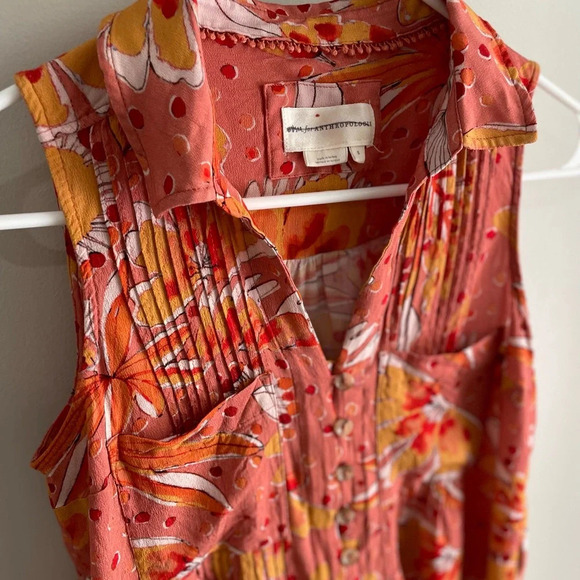 Vera by Anthropologie Orange Floral Sleeveless Blouse - Size Small - EUC! - Picture 6 of 8
